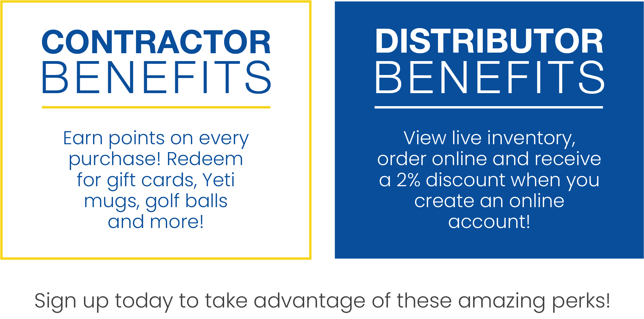 Contractor and distributor benefits, sign up today